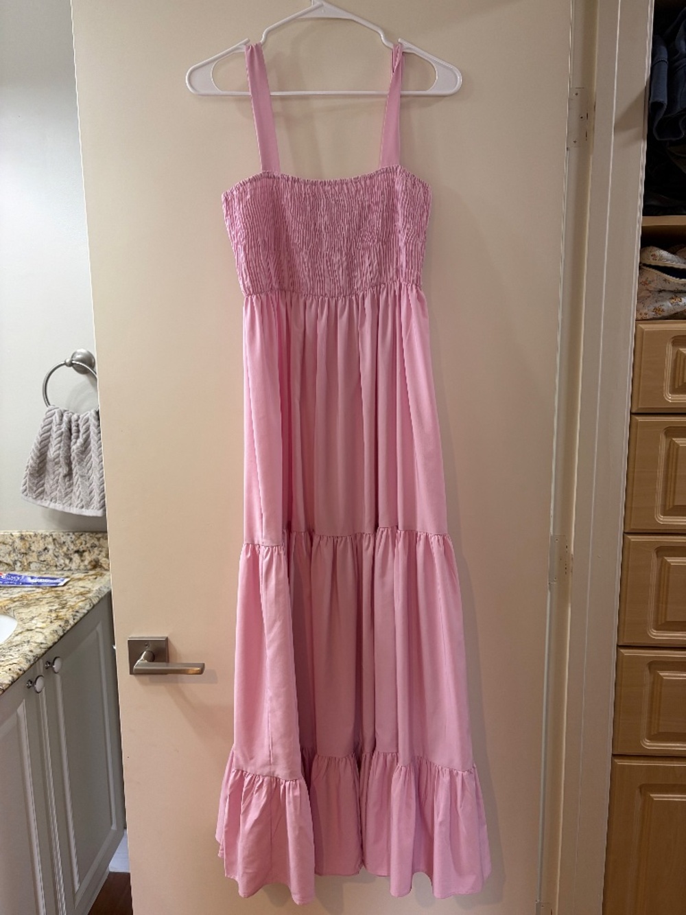 Zara Pink Smocked Tiered Maxi Dress Cottagecore Sundress
